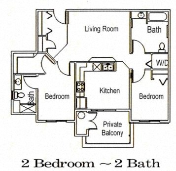 a floor plan of a 2 bedroom 2 bath unit